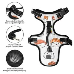 Poeticcity Seamless Colorful Japanese Food On White No Pull Vest Harness, Padded Reflective Adjustable Harnesses For Small To Large Dogs Cats With Leash Clips Easy Control Handle M -Zoomie Shop 51iKYufTwDL