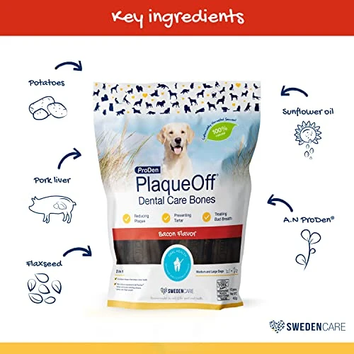 ProDen PlaqueOff System Dental Care Bones - Dog Teeth Cleaning Bones For Oral Hygiene - Supports Fresh Breath & Healthy Mouth For Dogs - Medium/Large Canine Formula - Bacon Flavor - 17 Oz 4 ProDen PlaqueOff System Dental Care Bones - Dog Teeth Cleaning Bones For Oral Hygiene - Supports Fresh Breath & Healthy Mouth For Dogs - Medium/Large Canine Formula - Bacon Flavor - 17 Oz - Image 4