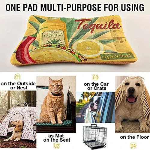 Poeticcity Yellow Mexican Food Tortilla, Hamburger, Burrito, Tequila Dog Cat Bed Mat Soft Crate Pad Mattress Cushion For Small Medium Pets, Anti Slip Sleeping Kennel Mat Washable & Dry 36x24 Inch 3 Poeticcity Yellow Mexican Food Tortilla, Hamburger, Burrito, Tequila Dog Cat Bed Mat Soft Crate Pad Mattress Cushion For Small Medium Pets, Anti Slip Sleeping Kennel Mat Washable & Dry 36x24 Inch - Image 3