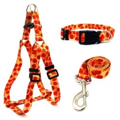 Large Dog Harness And Leash Set With Collar, No Pull Dog Harness No Escape Chew Proof Durable Dog Leash Personalized Adjustable Buckle Dog Collar With Pizza Food Pattern
