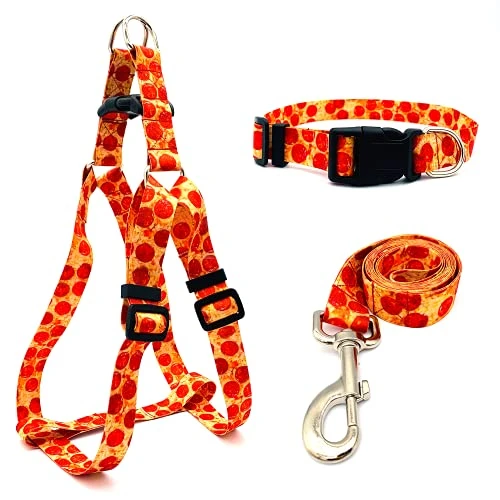 Large Dog Harness And Leash Set With Collar, No Pull Dog Harness No Escape Chew Proof Durable Dog Leash Personalized Adjustable Buckle Dog Collar With Pizza Food Pattern 1 Large Dog Harness And Leash Set With Collar, No Pull Dog Harness No Escape Chew Proof Durable Dog Leash Personalized Adjustable Buckle Dog Collar With Pizza Food Pattern