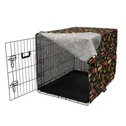 Lunarable Vegetable Dog Crate Cover, Healthy Themed Food Pattern With Eggplant Garlic Broccoli Mushroom, Easy To Use Pet Kennel Cover For Medium Large Dogs, 36 Inch, Dark Grey And Multicolor -Zoomie Shop 51k2gjkl9jL