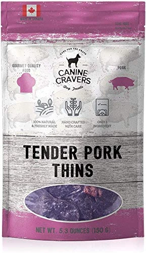 Canine Cravers Single Ingredient Dog Treats – Tender Pork Thins - Human Grade Air Dried Hypoallergenic Pet Food – Grain, Gluten, And Soy Free – 100% All Natural – 5.3 Oz 1 Canine Cravers Single Ingredient Dog Treats – Tender Pork Thins - Human Grade Air Dried Hypoallergenic Pet Food – Grain, Gluten, And Soy Free – 100% All Natural – 5.3 Oz