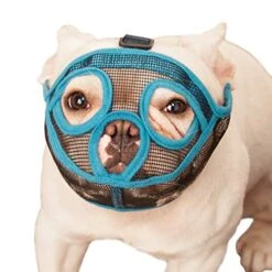 Wintchuk Short Snout Dog Muzzle Mesh Bulldog Muzzle Anti-Biting Barking Chewing, Adjustable (S, Lake Blue)