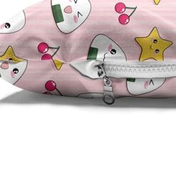 Ambesonne Japan Pet Bed, Japanese Foods Rice Ball Cherries Kawaii Anime Pattern Design, Chew Resistant Pad For Dogs And Cats Cushion With Removable Cover, 24" X 39", Pink -Zoomie Shop 51lR1SUNzLL