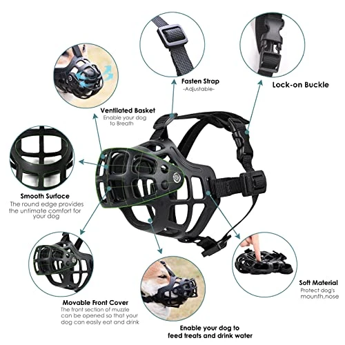 Dog Muzzle, Breathable Adjustable Drinkable Humane Dog Basket Muzzle, Anti-Biting Barking & Chewing For Small, Medium, Large And X-Large Dogs, 5 Size (M) 2 Dog Muzzle, Breathable Adjustable Drinkable Humane Dog Basket Muzzle, Anti-Biting Barking & Chewing For Small, Medium, Large And X-Large Dogs, 5 Size (M) - Image 2