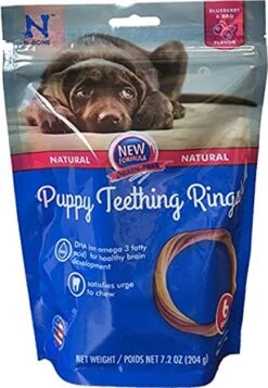N-Bone Puppy Teething Rings Grain-Free Blueberry & BBQ Flavor Dog Treat, 6 Count Bag, 7.2-oz