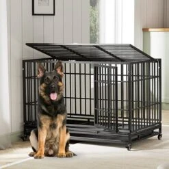 Tuanlove 48" Dog Crate Heavy Duty Indestructible Dog Crate, High Anxiety Dog Crate With Lockable Wheels Double Doors & Locks Design, Removable Tray Design, Upgraded (Silver) -Zoomie Shop 51ltR7vwsL. AC