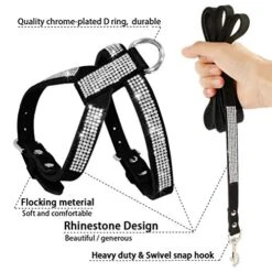 DOILNXH Suede Rhinestone Dog Harness And Leash Set Soft Diamante Pet Harness And Lead Step In For Small Medium Dogs Chihuahua Yorkshire Blue M -Zoomie Shop 51lxbefdd7L