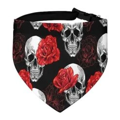 GENERIC Skull Red Roses On Black Pet Bandana Collar - Scarf Collar - Art Dog Bandana Minimal Head Cicumference