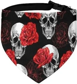 GENERIC Skull Red Roses On Black Pet Bandana Collar - Scarf Collar - Art Dog Bandana Minimal Head Cicumference -Zoomie Shop 51m77rZ1p7L. AC