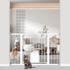 Narrow Baby Gate With Cat Door Walk Through - 24.5" To 29.5" Wide Small Pet Gate For Puppy Dog Doorway Stair - Pressure Mounted Safety Child Gate Stand 30 Inches Tall -Zoomie Shop 51mTcgYETTL. AC