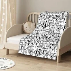 Pet Group Dogs Black And White Blanket Super Soft Cozy Throw Blanket, Lightweight Fuzzy Comfy Textured Flannel Blanket Winter Warm, Sofa, Bed, 30x50 Inches -Zoomie Shop 51mbu8ClMFL