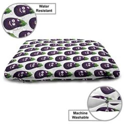 Ambesonne Farming Pet Bed, Funny Eggplants Smiling Cheerful Faces Organic Food Cook Theme Cartoon, Chew Resistant Pad For Dogs And Cats Cushion With Removable Cover, 24" X 39", Dark Purple And Green -Zoomie Shop 51mgQHGpifL