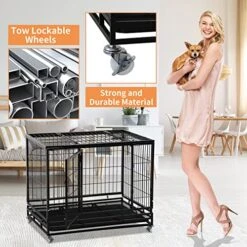 BLKMTY 42" Dog Crate Heavy Duty Dog Cage Steel Larger Dog Cage Metal Pet Crate Kennel For Large Dogs Indoor Double Door Dog Crate With Wheels Dog Cages W/Lock & Removable Tray, Black 11 BLKMTY 42" Dog Crate Heavy Duty Dog Cage Steel Larger Dog Cage Metal Pet Crate Kennel For Large Dogs Indoor Double Door Dog Crate With Wheels Dog Cages W/Lock & Removable Tray, Black -Zoomie Shop 51n5WgPbndL