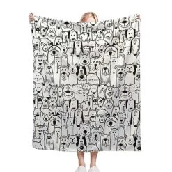 Pet Group Dogs Black And White Blanket Super Soft Cozy Throw Blanket, Lightweight Fuzzy Comfy Textured Flannel Blanket Winter Warm, Sofa, Bed, 30x50 Inches