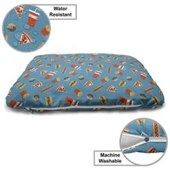 Ambesonne Food Pet Bed, Delicious Doodle Of Donuts Hot Dog Soda Cup Hamburger Fries And Pizza Slices, Chew Resistant Pad For Dogs And Cats Cushion With Removable Cover, 24" X 39", Sea Blue Multicolor -Zoomie Shop 51nJmRK6xWL