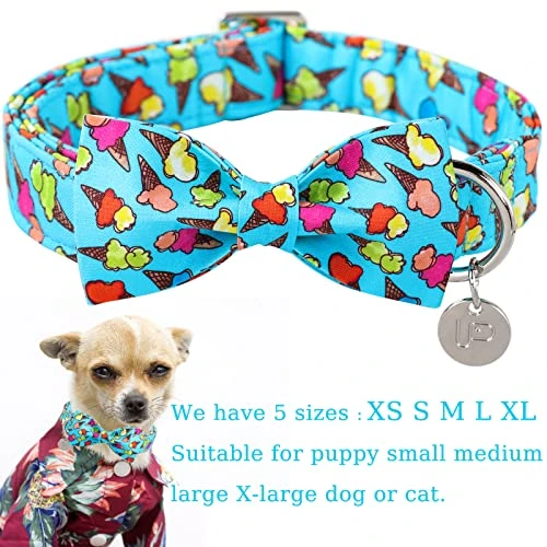 UP URARA PUP Summer Dog Collar With Bow Tie, Cotton Cute Bowtie Dog Collar, Summer Bowtie Collar For Small Boy Girl Dog, Comfortable Blue Dog Collar With Metal Buckle, S, Neck 10-16in 2 UP URARA PUP Summer Dog Collar With Bow Tie, Cotton Cute Bowtie Dog Collar, Summer Bowtie Collar For Small Boy Girl Dog, Comfortable Blue Dog Collar With Metal Buckle, S, Neck 10-16in - Image 2