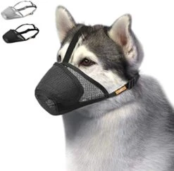 Dog Muzzle Mesh With Overhead Strap, No Lick Dog Mask Mouth Guard Muzzle For Dogs Prevent Biting Chewing (M, Black) -Zoomie Shop 51nuF33SNdL. AC 2