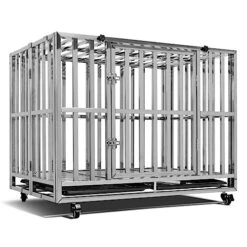 LUCKUP Stainless Steel Dog Crate Heavy Duty Dog Kennel - 40 Inch Foldable Metal Dog Cage For Large & Medium Dogs Indoor/Outdoor Use With Wheels & Tray