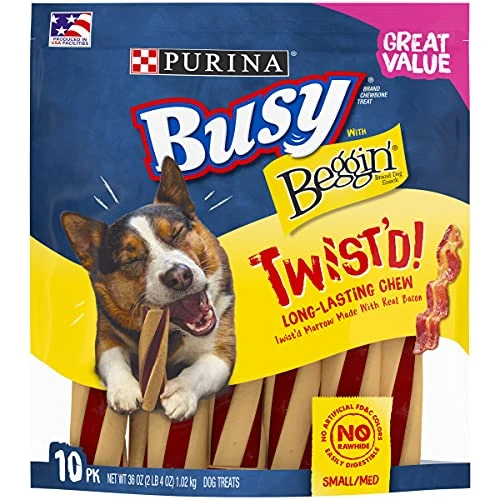 Purina Busy With Beggin' Made In USA Facilities Small/Medium Breed Dog Treats, Twist'd - 10 Ct. Pouch 1 Purina Busy With Beggin' Made In USA Facilities Small/Medium Breed Dog Treats, Twist'd - 10 Ct. Pouch