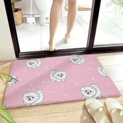 Bathroom Rugs Door Mat Cartoon Pets White Long Haired Dog Polka Dot Pink Te Xture Soft Plush Front Door Mat Non-Slip Washable Indoor Door Mats For Entryway, Highly Absorbent Rug For Tub 20"x31.5" 19 Bathroom Rugs Door Mat Cartoon Pets White Long Haired Dog Polka Dot Pink Te Xture Soft Plush Front Door Mat Non-Slip Washable Indoor Door Mats For Entryway, Highly Absorbent Rug For Tub 20"x31.5" -Zoomie Shop 51oHaxCH6IL