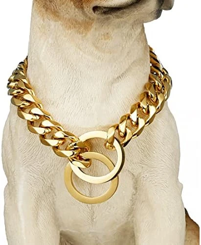 ToBeTrendy Chain Dog Walking Collar Gold Cuban Link Dog Collar 316L Stainless Steel Metal 10mm/15mm Heavy Duty Chain Collar For Medium Dogs(15MM, 26") 9 ToBeTrendy Chain Dog Walking Collar Gold Cuban Link Dog Collar 316L Stainless Steel Metal 10mm/15mm Heavy Duty Chain Collar For Medium Dogs(15MM, 26") - Image 9