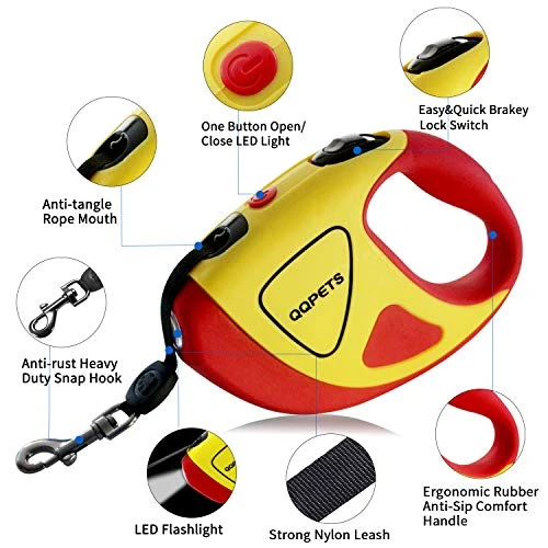 Retractable Dog Leash With Bright LED Flashlight, 10 Ft Dog Safety Walking Leashes For Small Medium Large Dogs Up To 44 Lbs,Tangle Free, Anti-Slip Comfort Grip (Small- 10 Ft Up To 44 Lbs, Yellow) 2 Retractable Dog Leash With Bright LED Flashlight, 10 Ft Dog Safety Walking Leashes For Small Medium Large Dogs Up To 44 Lbs,Tangle Free, Anti-Slip Comfort Grip (Small- 10 Ft Up To 44 Lbs, Yellow) - Image 2