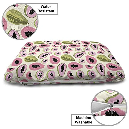Ambesonne Papaya Pet Bed, Tropical Abstract Colored Halved Exotic Fruit Motif Natural Hawaiian Food Pattern, Chew Resistant Pad For Dogs And Cats Cushion With Removable Cover, 24" X 39", Multicolor 3 Ambesonne Papaya Pet Bed, Tropical Abstract Colored Halved Exotic Fruit Motif Natural Hawaiian Food Pattern, Chew Resistant Pad For Dogs And Cats Cushion With Removable Cover, 24" X 39", Multicolor - Image 3