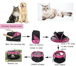 Soft Portable Foldable Pet Tent 8-Panel Mesh House Pet Playpen Kennel Denier Puppy Pen Oxford Cloth For Dog Cat Rabbit With Storage Bag And Slow Food Bowl (35.8"X35.8"X22.8", Rose) -Zoomie Shop 51pgc5Ag3rS