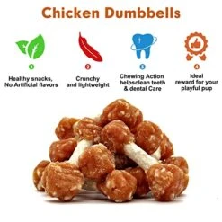 MON2SUN Dog Treats, 16oz Mini Rawhide Dog Chews, Chicken Dumbbells With Rice For Small Dogs & Toy Breed, Promotes Dental Health (2.5 Inch 30 Count) -Zoomie Shop 51pi9ppPe2L
