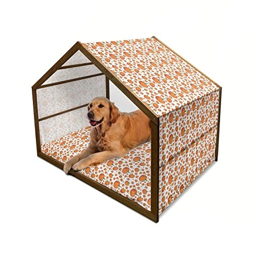 Lunarable Pumpkin Wooden Dog House, Colorful Fruits Of The Autumn Halloween Vegetarian And Vegan Food Options, Outdoor & Indoor Portable Dog Kennel With Pillow And Cover, X-Large, Orange Green 1 Lunarable Pumpkin Wooden Dog House, Colorful Fruits Of The Autumn Halloween Vegetarian And Vegan Food Options, Outdoor & Indoor Portable Dog Kennel With Pillow And Cover, X-Large, Orange Green