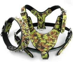 DOILNXH Spiked Studded Dog Collar And Harness Set 7 Colors Leather Collars And Harnesses For Medium Large Dogs Pitbull Mastiff Camouflage Large -Zoomie Shop 51qOKx5XbL. AC