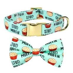 JIUJIA Stud Muffin Dog Bow Tie Dog Collar Accessory,Detachable Bowtie,Adjustable Collar For Small Medium Large Dogs