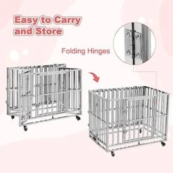 LUCKUP Stainless Steel Dog Crate Heavy Duty Dog Kennel - 40 Inch Foldable Metal Dog Cage For Large & Medium Dogs Indoor/Outdoor Use With Wheels & Tray -Zoomie Shop 51r1UJNtV9L