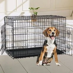 BLKMTY Foldable Dog Crate Wire Metal Dog Cage Large 30" Dog Kennel W/Divider Panel Double-Door Animal Segregation Cage Pet Crate W/Tray Dog Crates Indoor Outdoor Travel Camping Pet Playpen -Zoomie Shop 51rJLmsXexL. AC