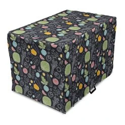 Lunarable Vegetable Dog Crate Cover, Line Art Style Food Pattern With Pepper Tomato Radish Lettuce, Easy To Use Pet Kennel Cover For Cats & Medium Dogs, 30 Inch, Charcoal Grey And Multicolor