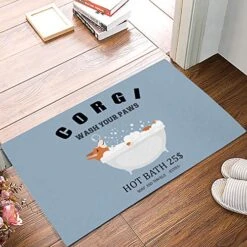 Animals Doormats, Non Slip Washable Indoor Mat, Quickly Absorb Moisture And Resist Dirt Rugs For Enterway 18x30 Inch Pet Dog Corgi Wash Your Paws In Bathtub