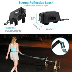 PHILORN Hands-Free Double Dog Leash 110lbs Comfortable Shock Absorbing Reflective Bungee For 2 Dogs Walking Training 66-84 Inch Adjustable No Tangle Dual Dog Leash With Pouch 2 Handles (Black) -Zoomie Shop 51tHsaq8OiL