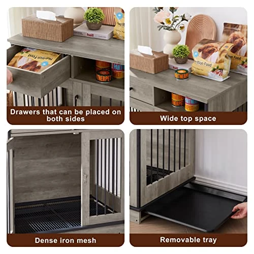 Furniture Dog Crate, Indoor Pet Crate End Tables, Decorative Wooden Kennels With Removable Trays (Grey) 4 Furniture Dog Crate, Indoor Pet Crate End Tables, Decorative Wooden Kennels With Removable Trays (Grey) - Image 4