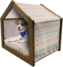 Ambesonne Food Wooden Pet House, Ice Cream Cones Fifties Time Colored Drawings With Abstract Retro Like Design Image, Indoor & Outdoor Portable Dog Kennel With Pillow And Cover, Large, Multicolor -Zoomie Shop 51u7CdPlYCL. AC