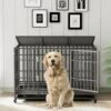 Tuanlove 48" Dog Crate Heavy Duty Indestructible Dog Crate, High Anxiety Dog Crate With Lockable Wheels Double Doors & Locks Design, Removable Tray Design, Upgraded (Silver)