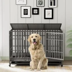 Tuanlove 48" Dog Crate Heavy Duty Indestructible Dog Crate, High Anxiety Dog Crate With Lockable Wheels Double Doors & Locks Design, Removable Tray Design, Upgraded (Silver) -Zoomie Shop 51u87apHpQL. AC