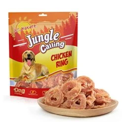 Jungle Calling Dog Treats Chicken Rings, Chewy Snacks For All Dogs Help Hip & Joint Health, Chicken Jerky For Dogs