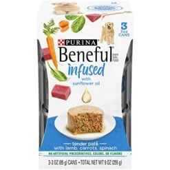 Beneful Purina Infused Wet Dog Food Pate With Real Lamb, Carrots And Spinach, With Sunflower Oil - (8 Packs Of 3) 3 Oz. Sleeves
