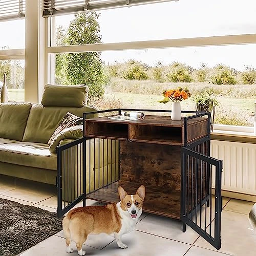 41 Inch Wooden Dog Crate Furniture With Double Doors & Drawers Storage And Anti-Chew, Large Dog Crate Table Pet Crate Furniture For Small/Medium/Large Dog, Large Dog Kennel Indoor Furniture Style 6 41 Inch Wooden Dog Crate Furniture With Double Doors & Drawers Storage And Anti-Chew, Large Dog Crate Table Pet Crate Furniture For Small/Medium/Large Dog, Large Dog Kennel Indoor Furniture Style - Image 6