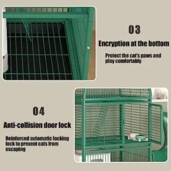 Cat Playpen For Indoor Cats Universal Wheel With Lock Made Of Thick Steel Pipe Steel Wire, Anti-Collision Door Lock Suitable For Cats, Dogs, 3 Colors (Color : Green, Size : 79 * 63 * 97cm) -Zoomie Shop 51ulMEdwVnL