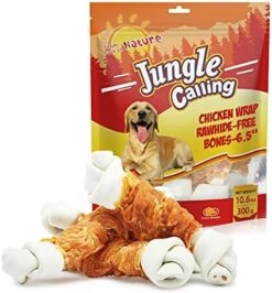 Jungle Calling Rawhide Free Dog Treats, Peanut Butter Bones, 6.5'' Dog Chews For Medium Dogs And Large Dogs (Peanut Butter),4 Count (Pack Of 1) -Zoomie Shop 51umkqTIjfL. AC