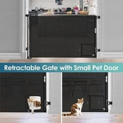 Retractable Baby Gates Retractable Dog Gate With Cat Door Walk Through 55" Wide Baby Gates For Dogs Indoor Baby Gate With Door Outdoor Pet Gate For Cats Cat Gate For Doorway Dog Gate For Stairs, Black 8 Retractable Baby Gates Retractable Dog Gate With Cat Door Walk Through 55" Wide Baby Gates For Dogs Indoor Baby Gate With Door Outdoor Pet Gate For Cats Cat Gate For Doorway Dog Gate For Stairs, Black -Zoomie Shop 51ureWOfl8L