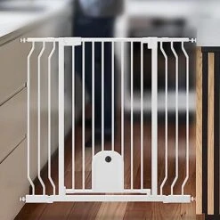 Extra Tall Wide Baby Gate With Cat Door For Stairs Doorways Dog Pet Cat Gate With Walk Througe Door Pressure Mounted -Zoomie Shop 51vKsbrYAZL